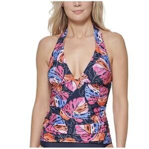 Tommy Hilfiger Womens Printed Halter Beachwear Tankini Swim Top S